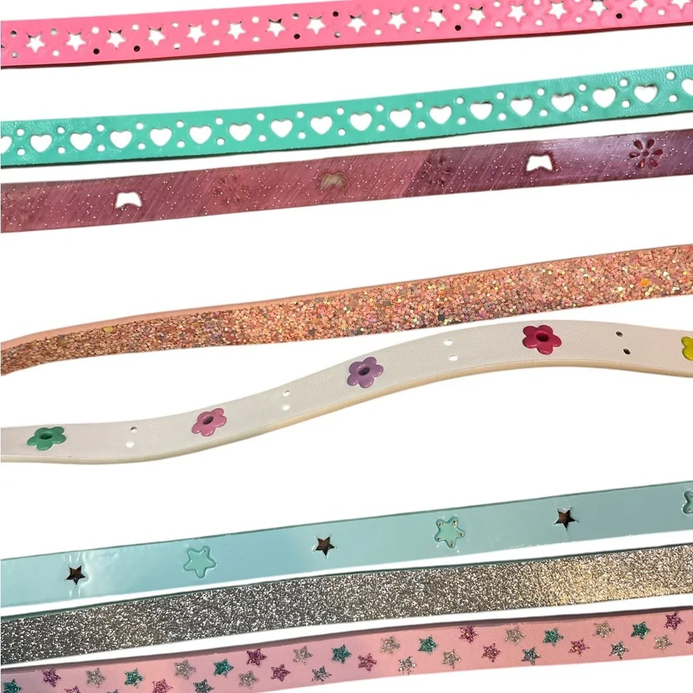 8 Cat & Jack Kids Belts in Pink, Teal, Glitter, Laser Cut Grommets Size L/XL
